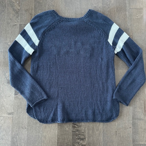 Wooden Ships SALTY Sweater Loose Knit Striped Coastal Preppy Navy White M/L - Picture 7 of 7